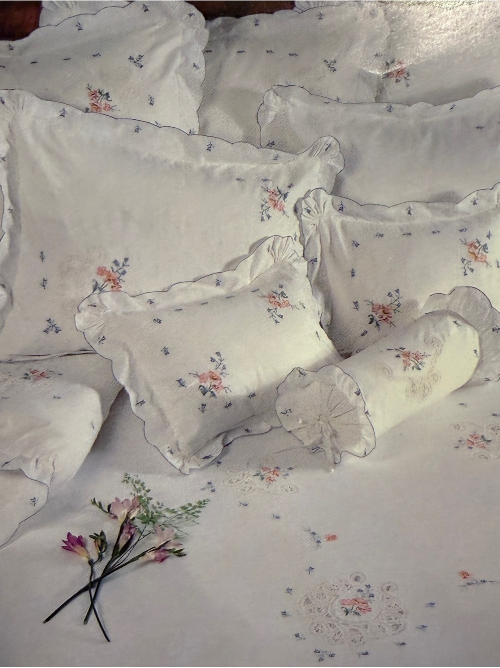 Reflections Battenburg Lace Bouquet embroidered Duvet cover and shams set. 100%